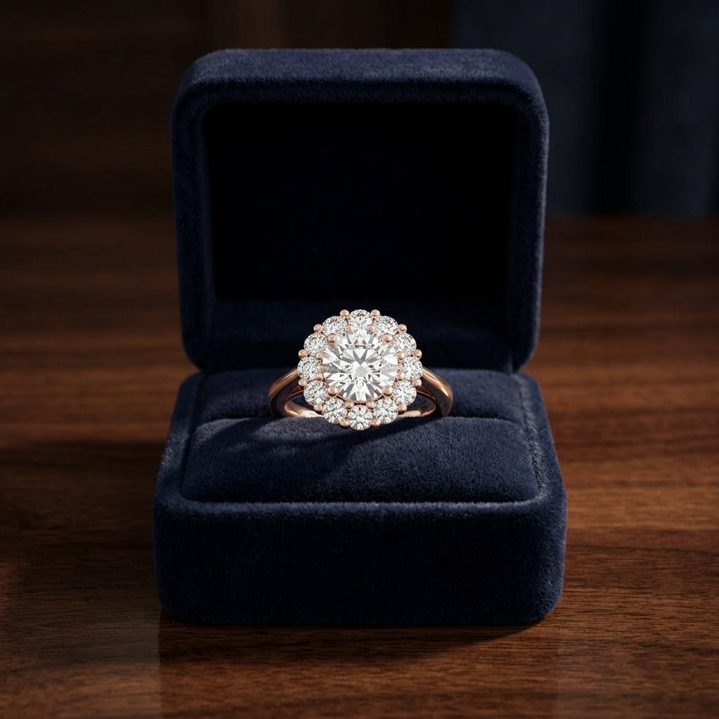 1 4/5ctw Round Diamond Prong-set Halo Engagement Ring In 14k Rose Gold, Igi-certified — gift presentation