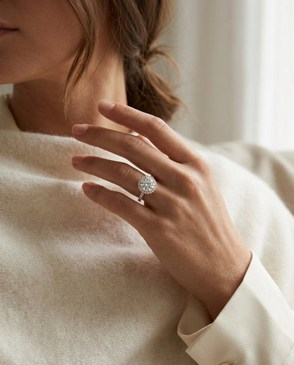 1 2/3ctw Round Diamond Halo Engagement Ring With Graduated Shank In 14k Rose Gold, Igi-certified — editorial close-up