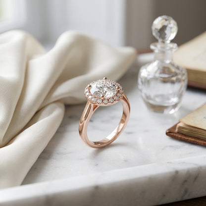 1 1/5ctw Round Diamond Classic Halo Engagement Ring In 14k Rose Gold, Igi-certified — atelier still life