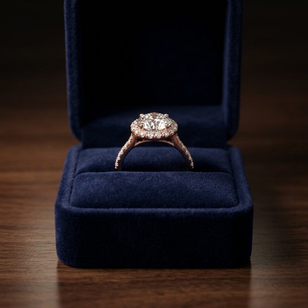 1 1/5ctw Round Diamond Classic Halo Engagement Ring In 14k Rose Gold, Igi-certified — gift presentation