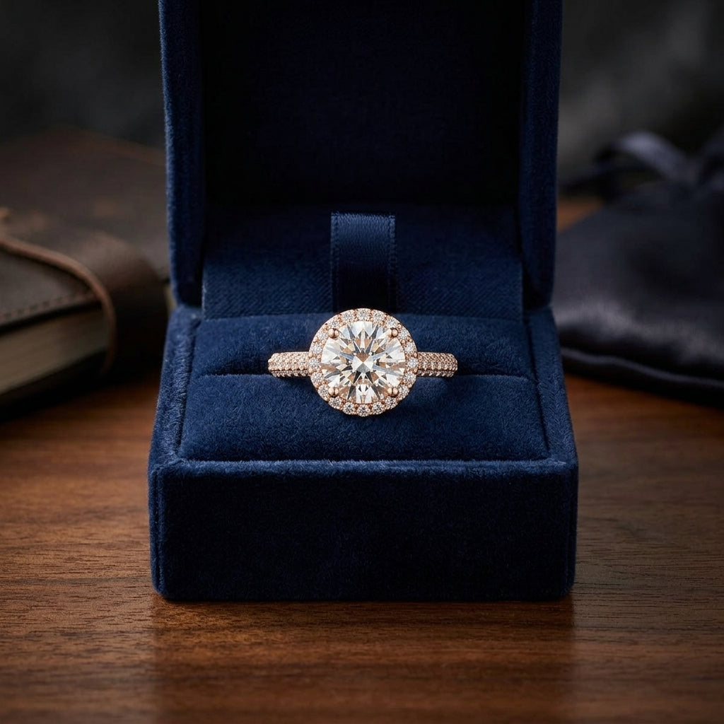 1 4/5ctw Round Diamond Pave Engagement Ring With Triple Row Shank In 14k Rose Gold -, Igi-certified — gift presentation