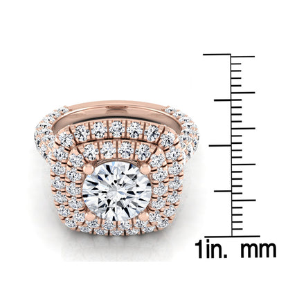 3 1/6ctw Round Diamond, Double Square Halo Engagement Ring With Pave Shank In 14k Rose Gold, Igi-certified