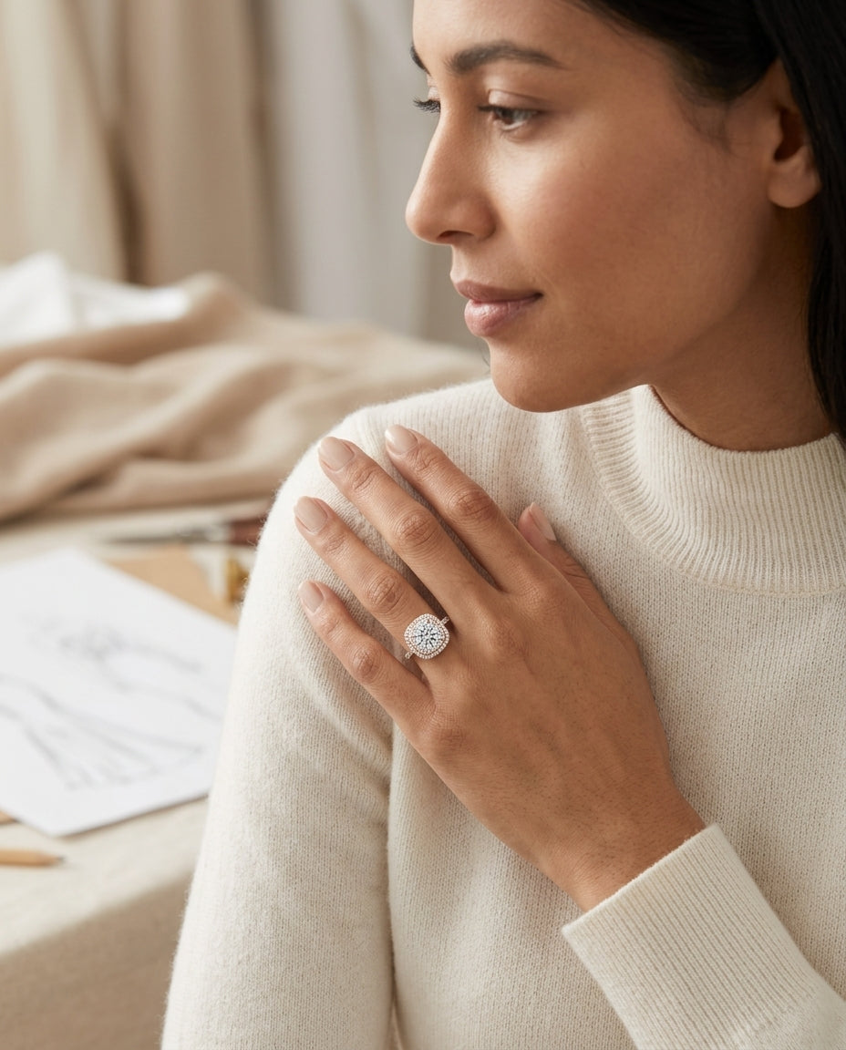 1 9/10ctw Round Diamond Double Entourage Engagement Ring With Pave Shank In 14k Rose Gold, Igi-certified — editorial close-up