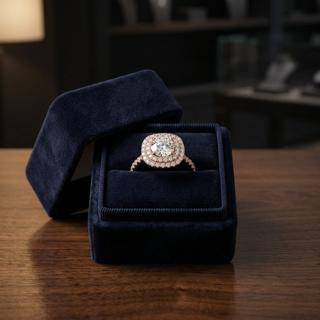 1 9/10ctw Round Diamond Double Entourage Engagement Ring With Pave Shank In 14k Rose Gold, Igi-certified — gift presentation