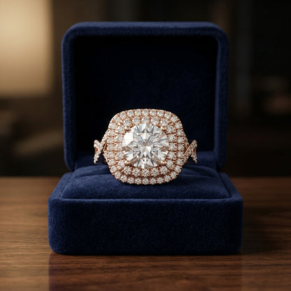 1 5/8ctw Round Double Square Halo Infinity Shank Ring In 14k Rose Gold, Igi-certified — gift presentation