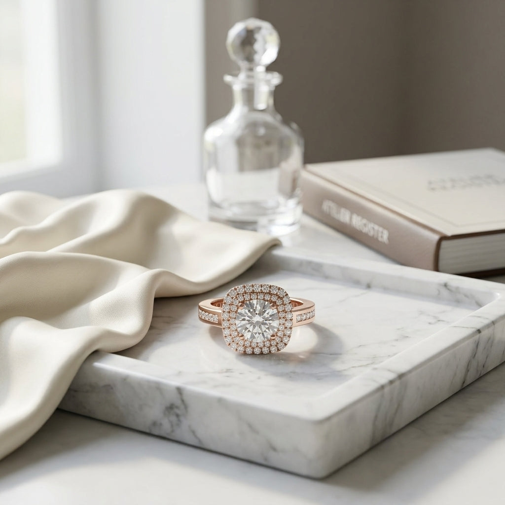 1 2/3ctw Round Diamond Double Square Halo Engagement Ring With Channel Set  Shank In 14k Rose Gold, Igi-certified — atelier still life