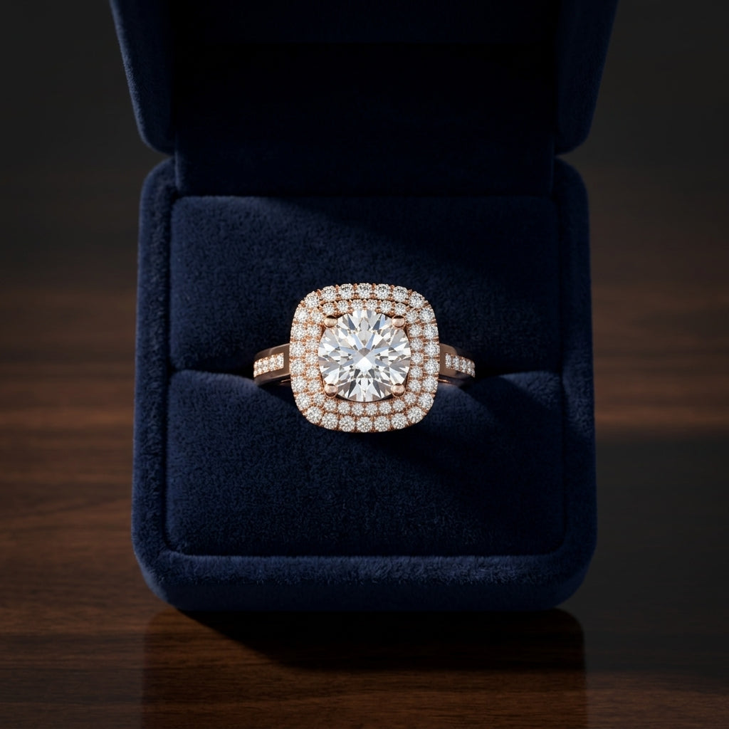 1 2/3ctw Round Diamond Double Square Halo Engagement Ring With Channel Set  Shank In 14k Rose Gold, Igi-certified — gift presentation