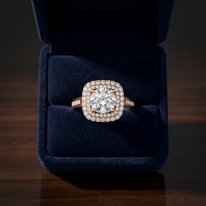 1 2/3ctw Round Diamond Double Square Halo Engagement Ring With Channel Set  Shank In 14k Rose Gold, Igi-certified — gift presentation