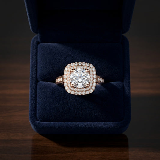 1 2/3ctw Round Diamond Double Square Halo Engagement Ring With Channel Set  Shank In 14k Rose Gold, Igi-certified — gift presentation