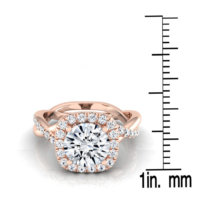 1 3/8ctw Round Diamond Halo Engagement Ring With Twist Shank In 14k Rose Gold, Igi-certified