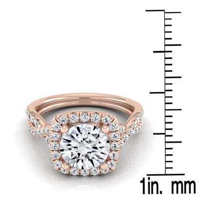 1 3/8ctw Round Diamond Square Halo Engagement Ring With Twisted Pave Shank In 14k Rose Gold, Igi-certified