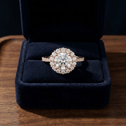 1 5/8ctw Round Diamond Halo Engagement Ring With Pave Shank In 14k Rose Gold, Igi-certified — gift presentation
