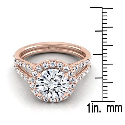 1 7/8ctw Round Diamond Halo Engagement Ring With A Split Shank In 14k Rose Gold, Igi-certified
