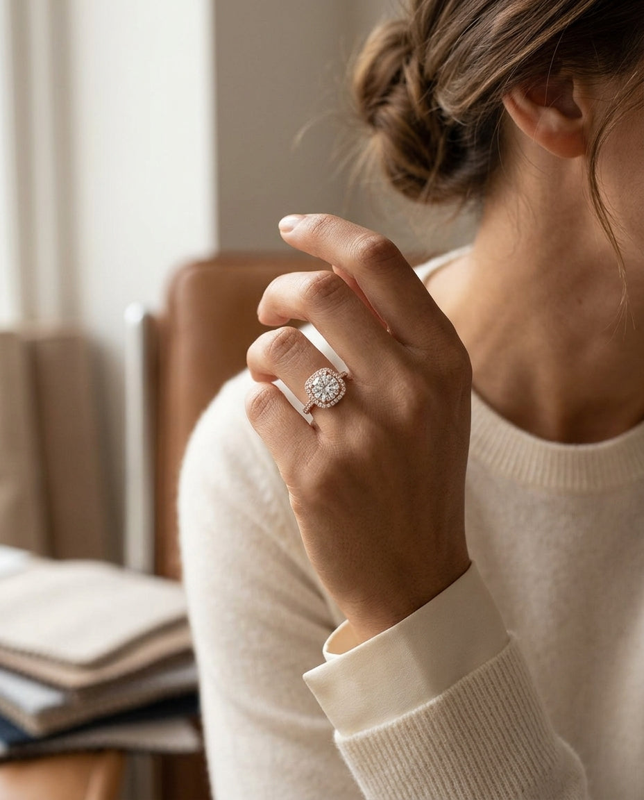 1 1/2ctw Round Diamond Double Square Halo Engagement Ring With Pave Shank In 14k Rose Gold, Igi-certified — editorial close-up