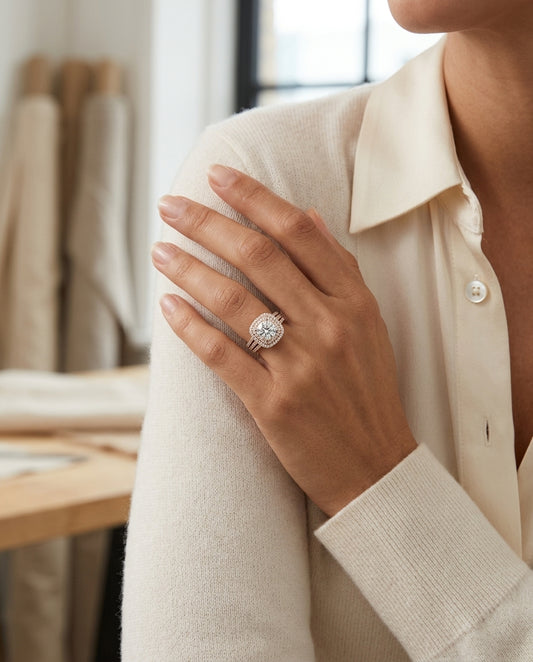 1 4/5ctw Round Diamond Double Square Halo Engagement Ring With Pave Split Shank In 14k Rose Gold, Igi-certified — editorial close-up