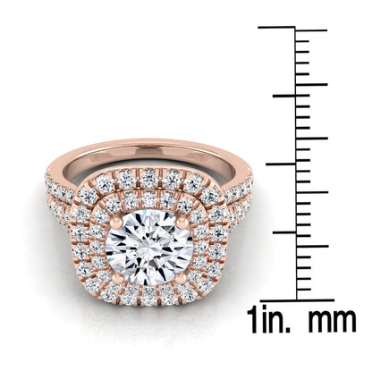 1 4/5ctw Round Diamond Double Square Halo Engagement Ring With Pave Split Shank In 14k Rose Gold, Igi-certified