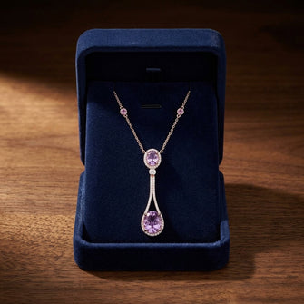 Amethyst, Pink Tourmaline And Diamond Pendant Pendulum Necklace In 14k Rose Gold — gift presentation