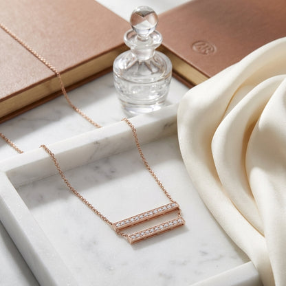 Diamond Double Bar Necklace In 14k Rose Gold — atelier still life