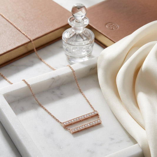 Diamond Double Bar Necklace In 14k Rose Gold — atelier still life
