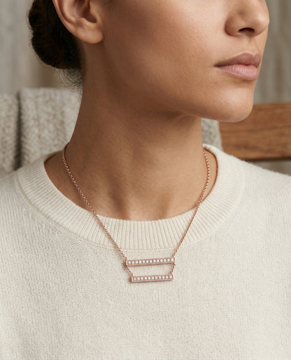 Diamond Double Bar Necklace In 14k Rose Gold — editorial close-up