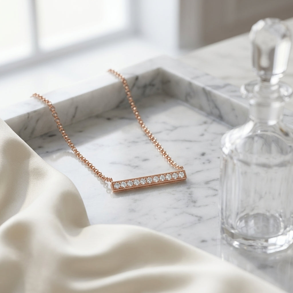 Diamond Bar Necklace In 14k Rose Gold — atelier still life
