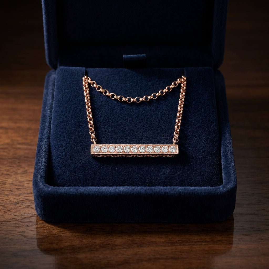 Diamond Bar Necklace In 14k Rose Gold — gift presentation