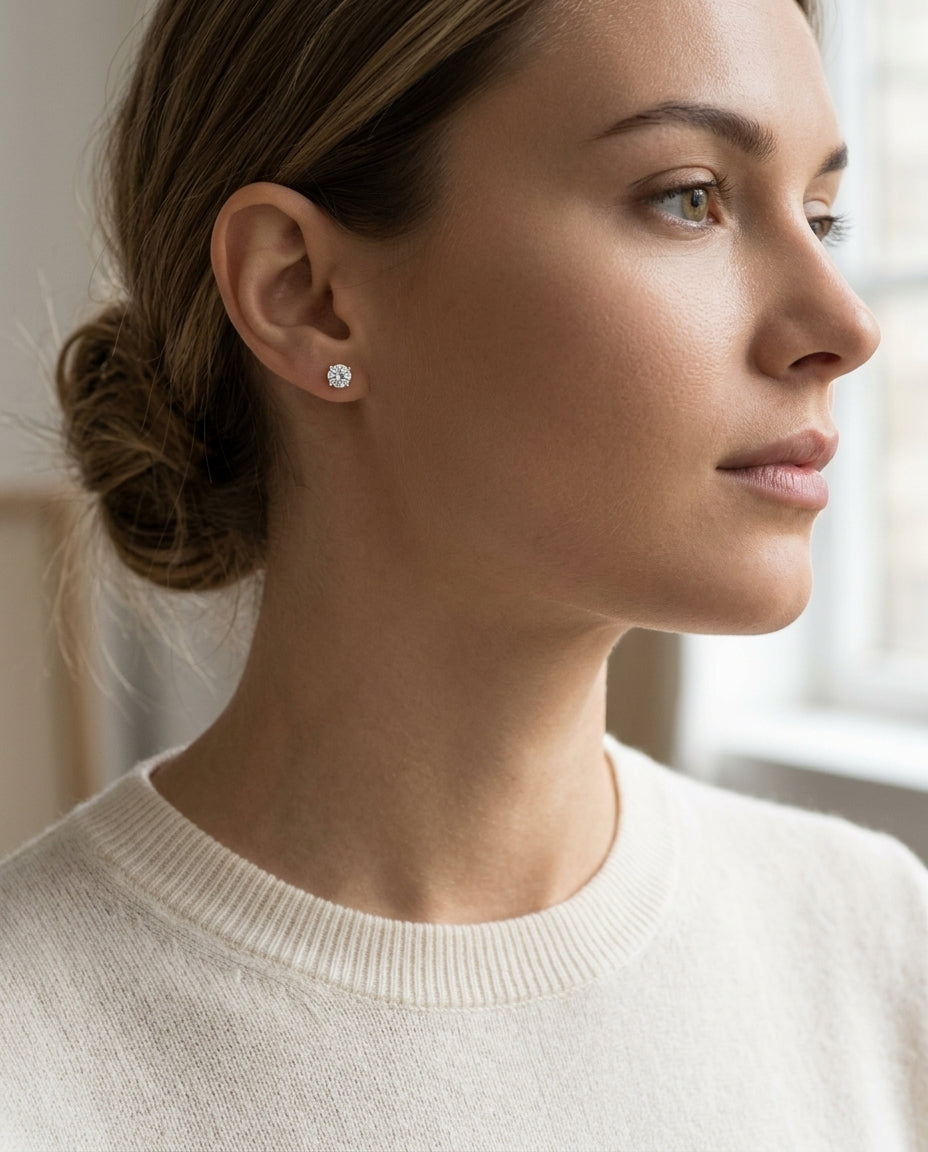 14k Rose Gold 4-prong Round Brilliant Diamond Stud Earrings (1.06 Ct. T.w., Vs1-vs2 Clarity, H-i Color) — editorial close-up