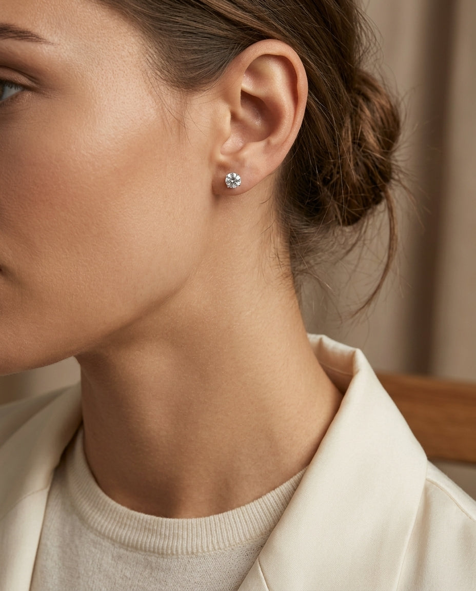 14k Rose Gold 4-prong Round Brilliant Diamond Stud Earrings (1 Ct. T.w., Si1-si2 Clarity, J-k Color) — editorial close-up