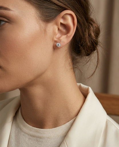 14k Rose Gold 4-prong Round Brilliant Diamond Stud Earrings (1 Ct. T.w., Si1-si2 Clarity, J-k Color) — editorial close-up