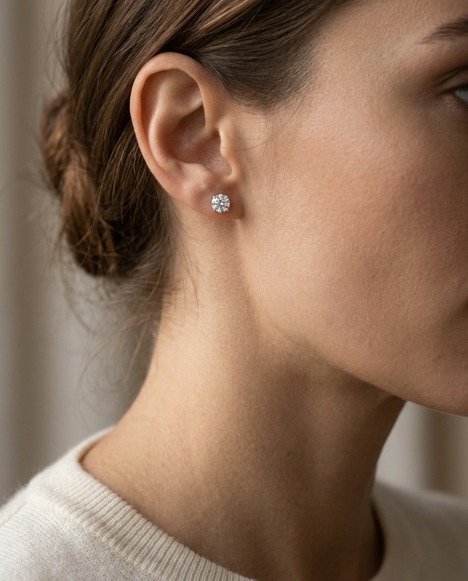 14k Rose Gold 4-prong Round Brilliant Diamond Stud Earrings (1.48 Ct. T.w., Vs1-vs2 Clarity, H-i Color) — editorial close-up