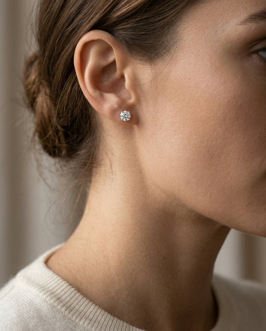 14k Rose Gold 4-prong Round Brilliant Diamond Stud Earrings (1.48 Ct. T.w., Vs1-vs2 Clarity, H-i Color) — editorial close-up