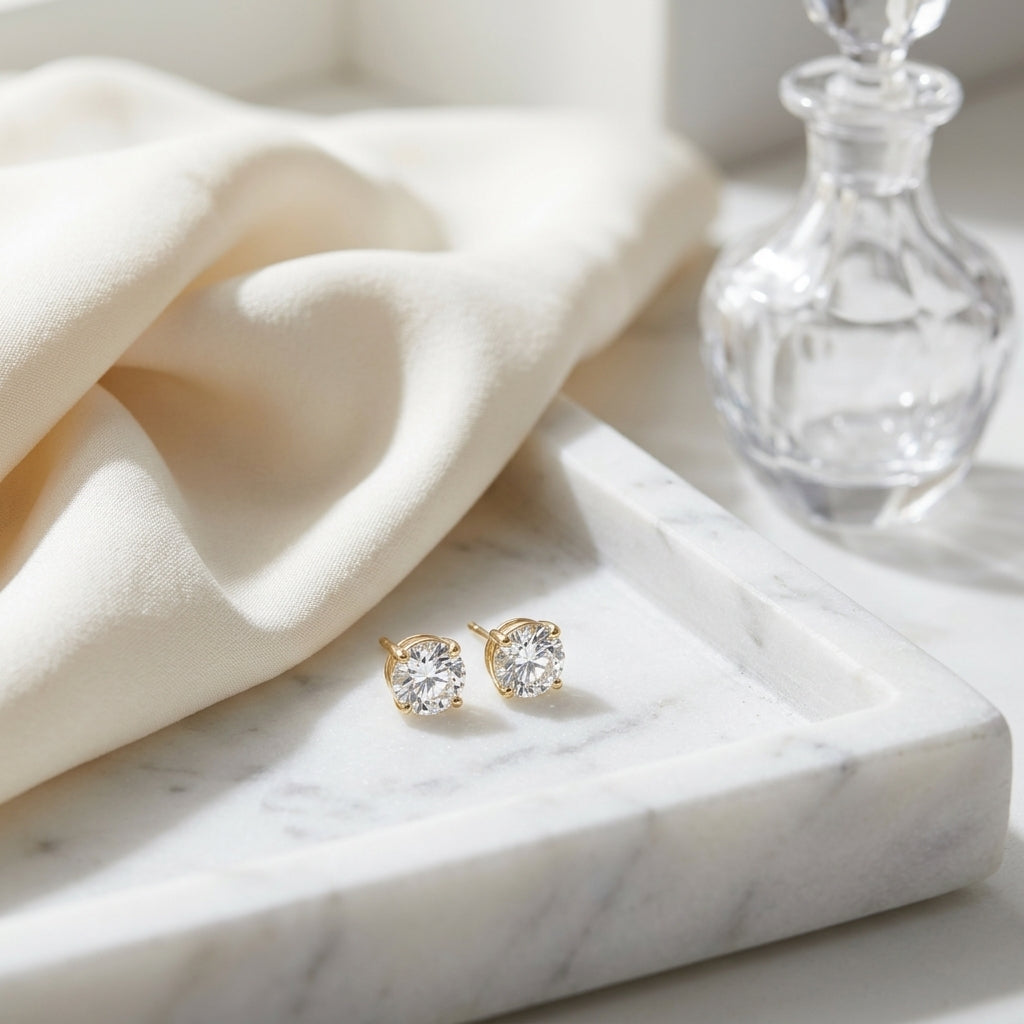 14k Rose Gold Bezel Set Round Brilliant Diamond Stud Earrings (1.06 Ct. T.w., Vs1-vs2 Clarity, F-g Color) — atelier still life
