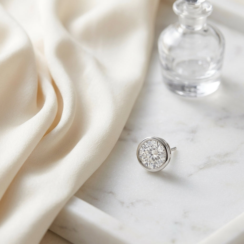 14k Rose Gold Bezel Set Round Brilliant Diamond Stud Earrings (1 Ct. T.w., Si1-si2 Clarity, H-i Color) — atelier still life