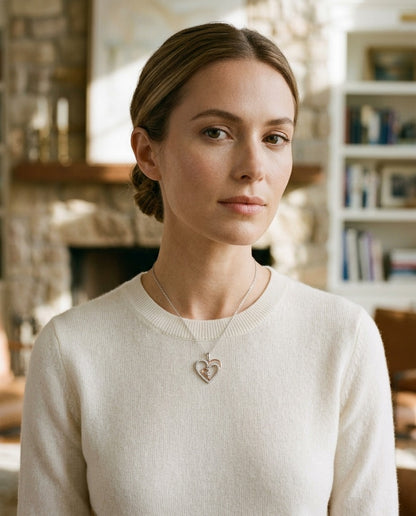 Diamond Two Tone Heart Pendant In 14k White/Rose Gold — portrait close