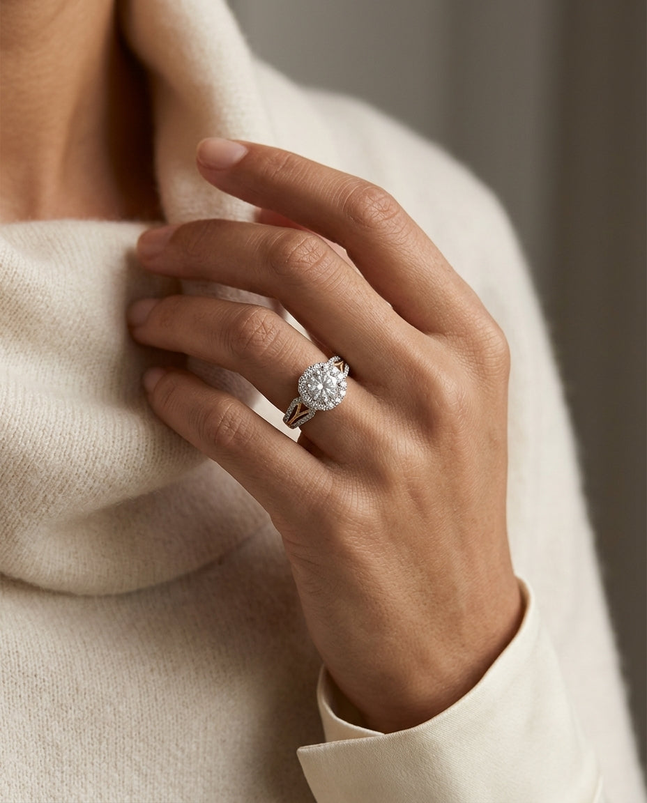 Diamond Engagement Semi Mount Ring In 14k Two Tone Gold (3/8 Ct.tw.) — editorial close-up