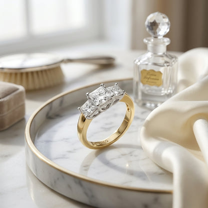3 Stone Princess Cut Diamond Ring In 14k Two Tone Gold (1 1/2 Ct. Tw.) — atelier still life