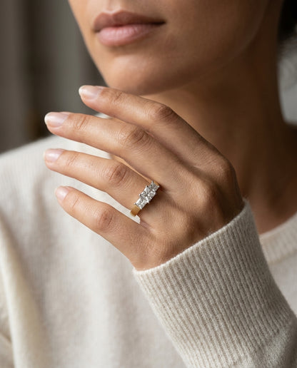 3 Stone Princess Cut Diamond Ring In 14k Two Tone Gold (1 1/2 Ct. Tw.) — editorial close-up