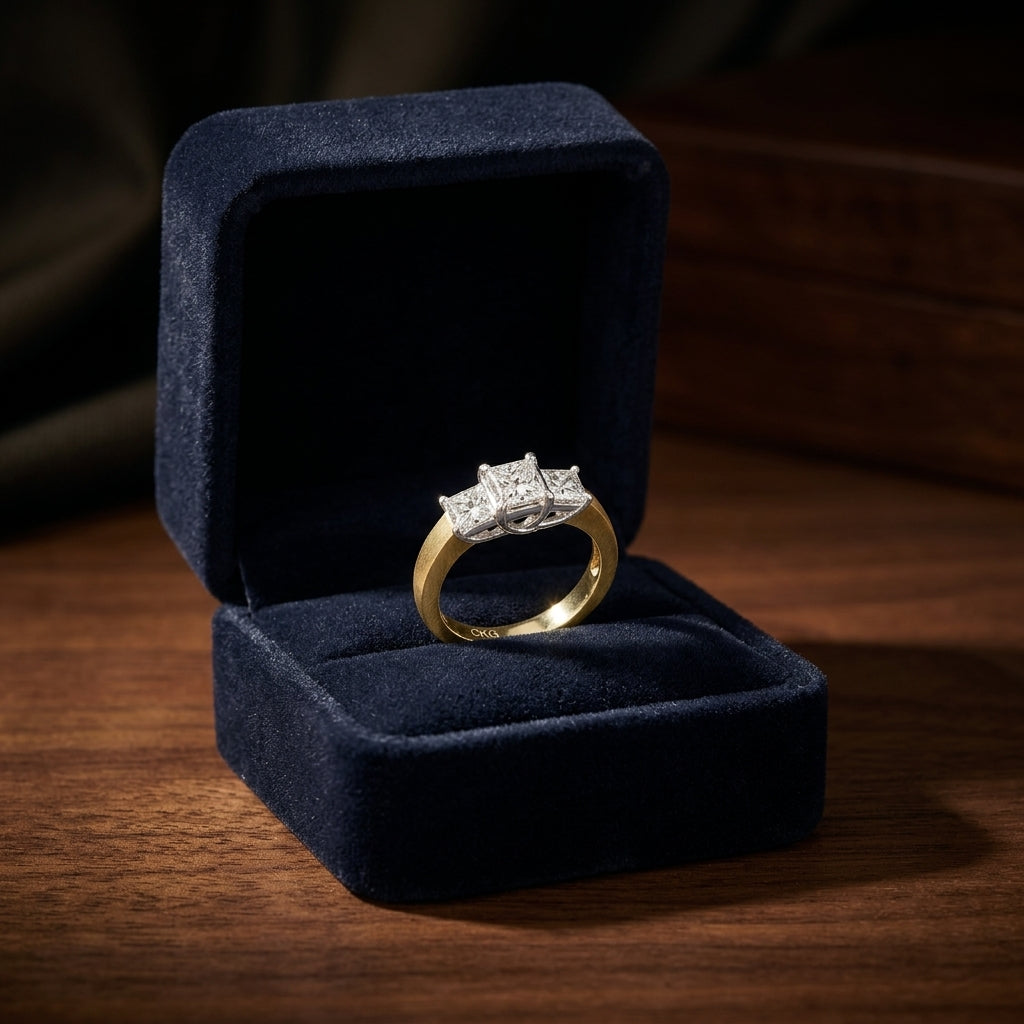 3 Stone Princess Cut Diamond Ring In 14k Two Tone Gold (1 1/2 Ct. Tw.) — gift presentation