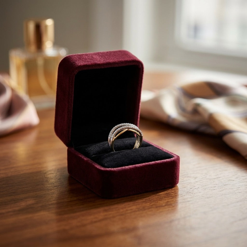 Diamond Double Wave Ring In 14k Two Tone Gold 1/6 ctw — velvet box