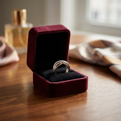 Diamond Double Wave Ring In 14k Two Tone Gold 1/6 ctw — velvet box