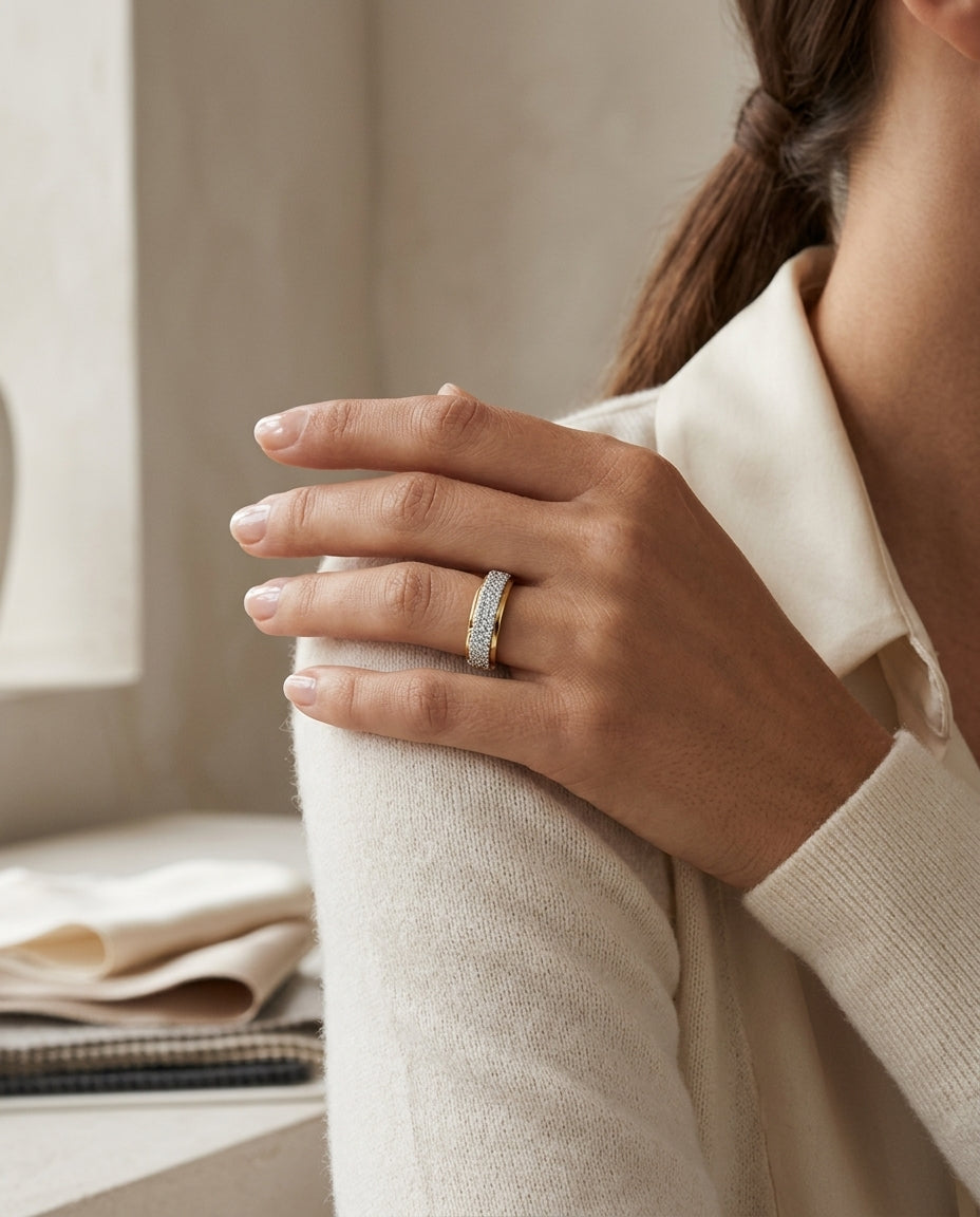 Diamond Pave Ring In 14k Two Tone Gold (0.39 Ctw) — editorial close-up