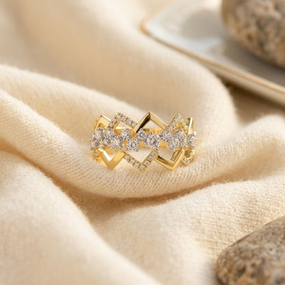 Diamond Criss-Cross High-Polish Accent Ring in 14k Yellow and White Gold — textile flat lay