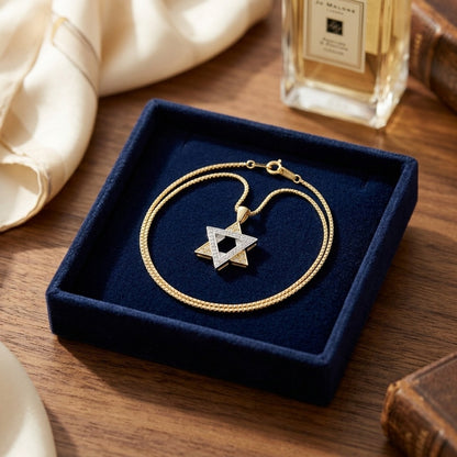 Diamond Star of David Pendant in 14k Two Tone Gold — velvet box
