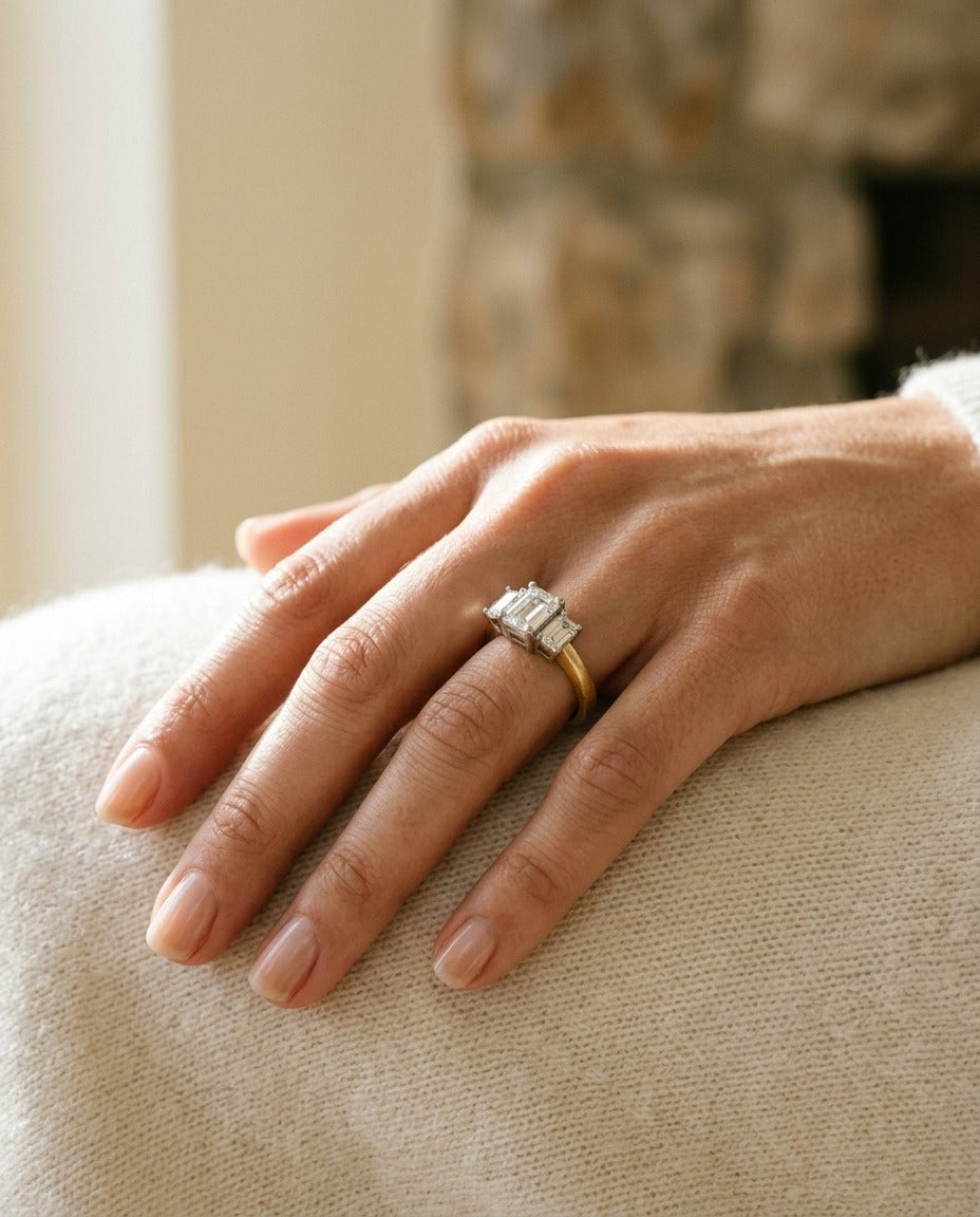 3 Stone Emerald Cut Band In 14k Two Tone Gold (1 1/2 Ct. Tw.) — portrait close
