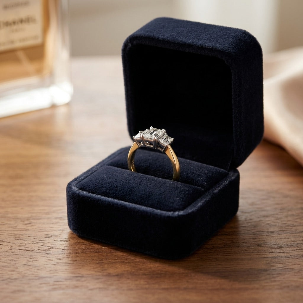 3 Stone Emerald Cut Band In 14k Two Tone Gold (1 1/2 Ct. Tw.) — velvet box