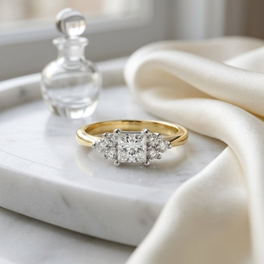 Diamond Princess Cut Engagement Ring In 14k Two Tone Gold — atelier still life