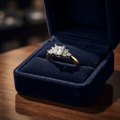 Diamond Princess Cut Engagement Ring In 14k Two Tone Gold — gift presentation
