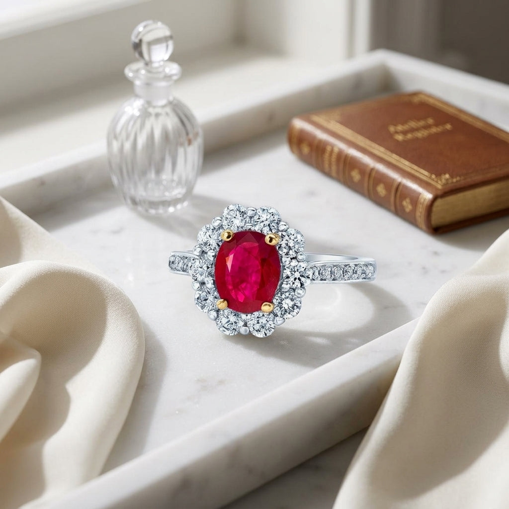 Oval Ruby And Diamond Princess Di Ring In 14k Two Tone Gold (8x6mm) — atelier still life