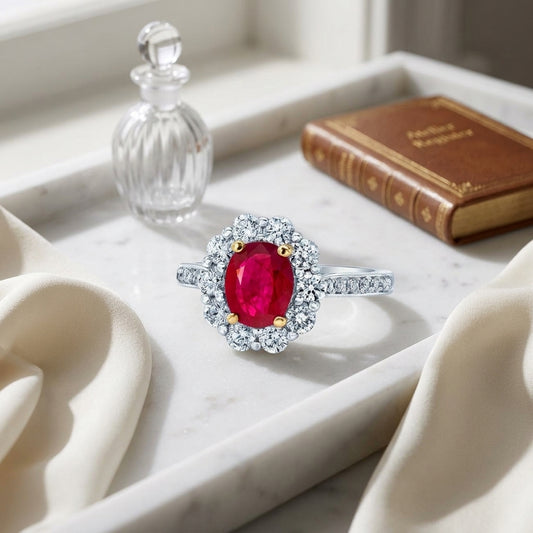 Oval Ruby And Diamond Princess Di Ring In 14k Two Tone Gold (8x6mm) — atelier still life