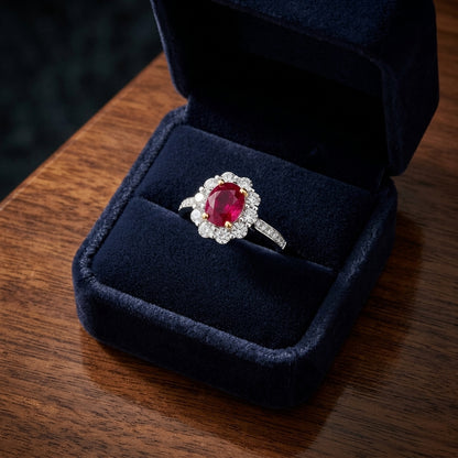 Oval Ruby And Diamond Princess Di Ring In 14k Two Tone Gold (8x6mm) — gift presentation